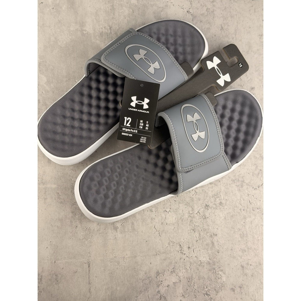 Under Armour Ignite Pro 8 White Halo Gray Slides Men's Size 12 Worn Once - Picture 5 of 7